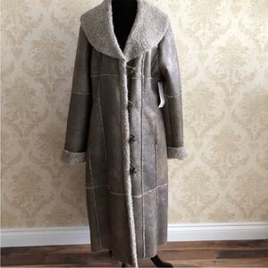 Tribal Shearling Longline Taupe Coat